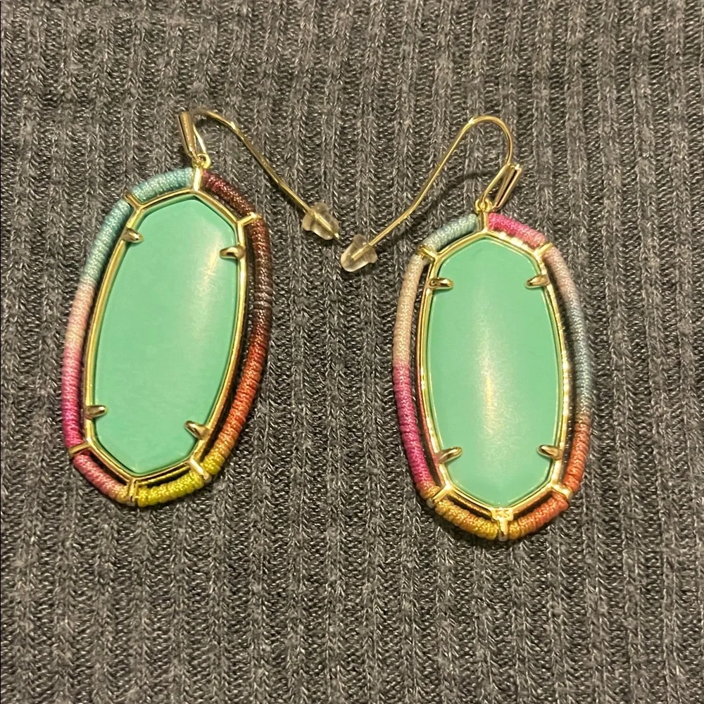 Kendra Scott Mint Green Oval Drop Earrings with Multicolor Thread - Picture 1 of 2